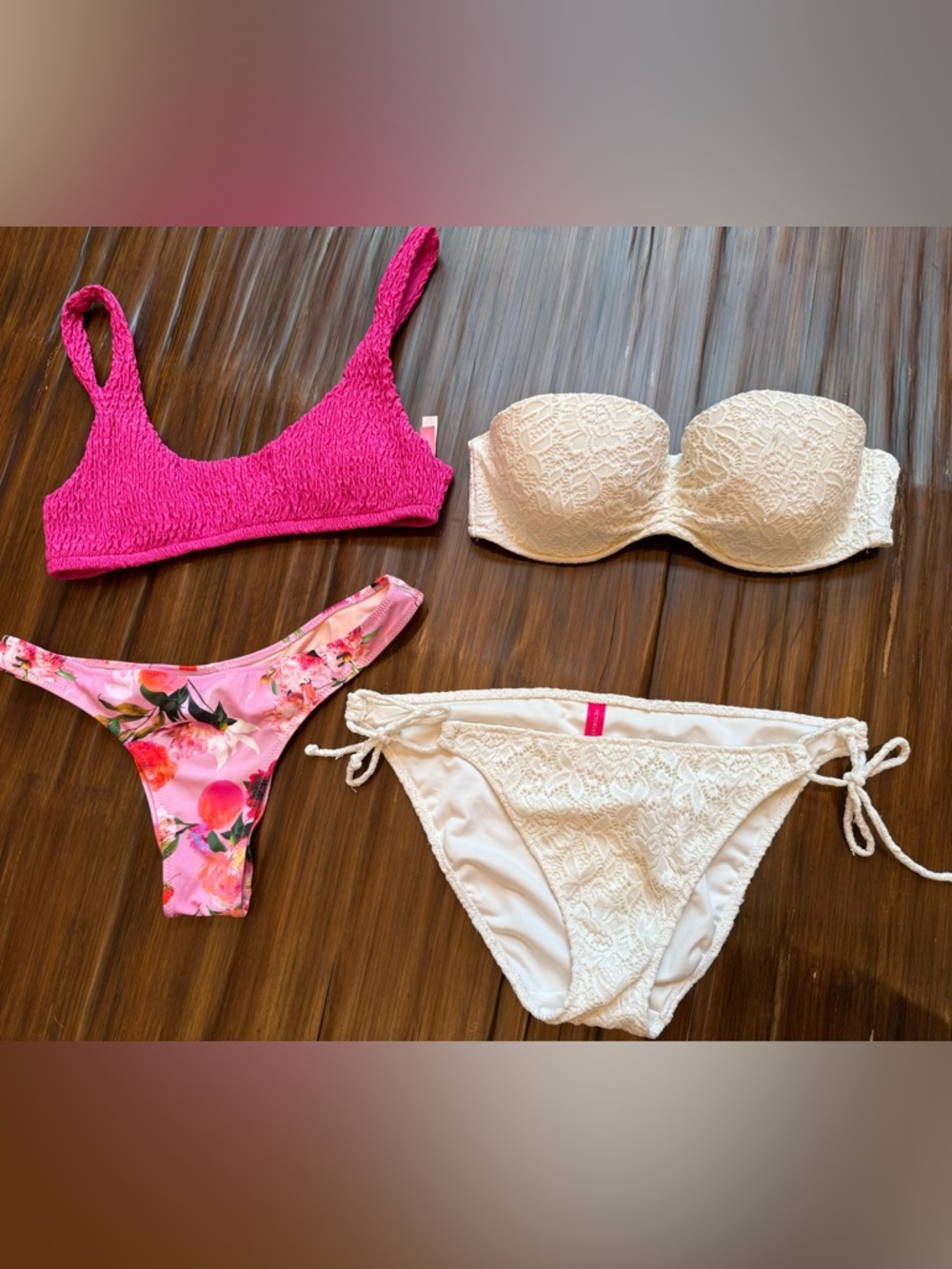 Victoria’s Secret Swim Size M Pink Floral Ivory Bikini set Resort Collection